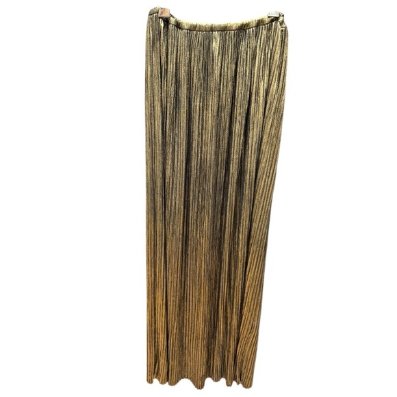 2B RYCH Gold Metallic Pleated Maxi Skirt Sz S Holiday Party Glam Luxe - Picture 3 of 4